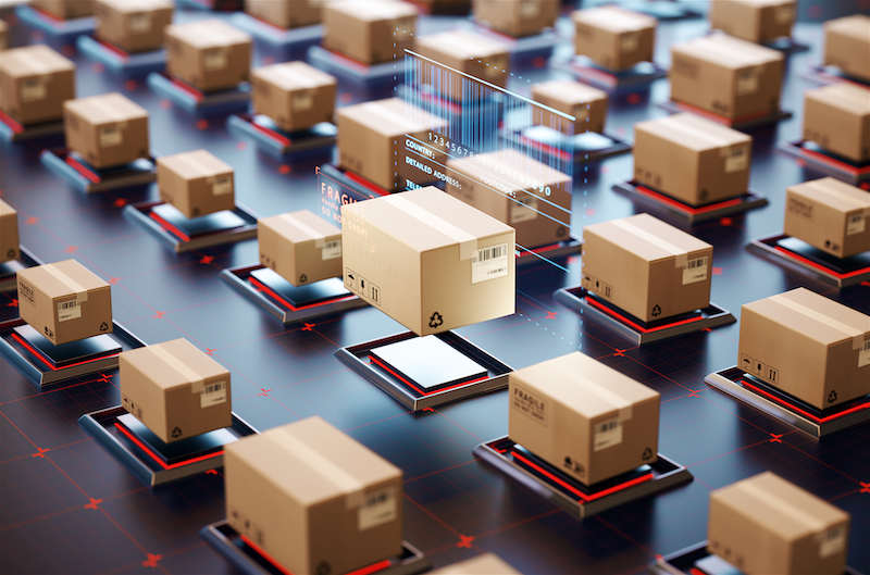 Warehouse of scanned and sorted packages ready for shipping